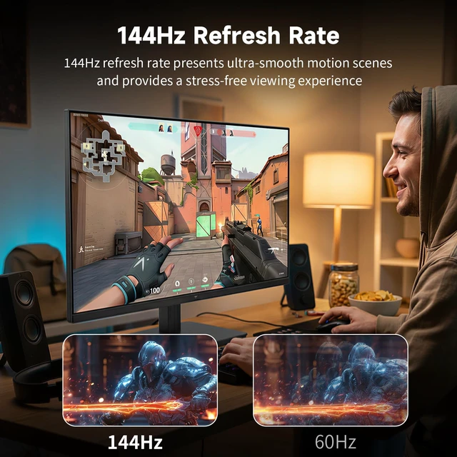 Alt view image 3 of 7 - 27 Inch QHD 144Hz Gaming Monitor 2K 1440P FreeSync & G-Sync H27T27S Eye Care, HDR10 PC Monitor for Office Gamers, HDMI & DP Ports, VESA Mountable, Tilt Adjustable