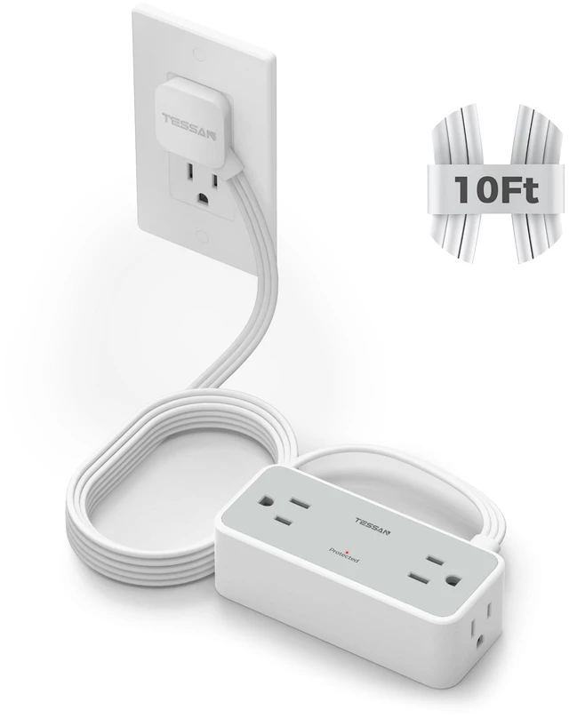 Main image of Extension Cord 10 FT, Power Strip with 900J Surge Protection, Grey 4 AC Outlets, Flat Plug, Multiple Wall Outlet Extender Suitable for Office Dorm