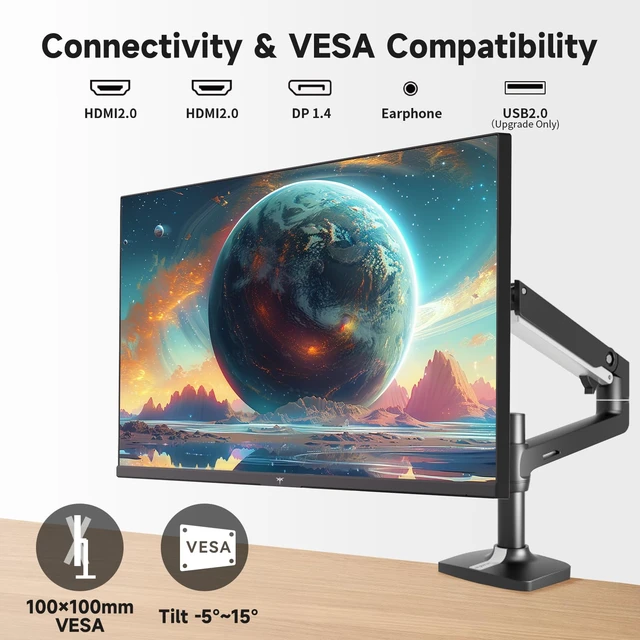 Alt view image 6 of 7 - 27 Inch QHD 144Hz Gaming Monitor 2K 1440P FreeSync & G-Sync H27T27S Eye Care, HDR10 PC Monitor for Office Gamers, HDMI & DP Ports, VESA Mountable, Tilt Adjustable