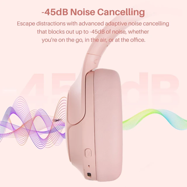 Alt view image 4 of 7 - HT3 Hybrid Noise Cancelling Wireless Headphones, 90H Over Ear Headset Hi Res Audio, AI Voice Assistant, Dual Device Connection, 32 Custom EQs, Built In 5 Mics, ANC, Foldable with Case