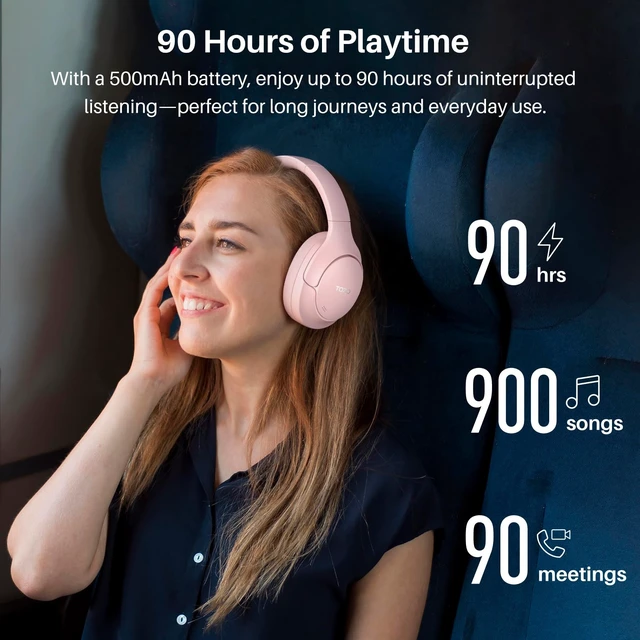 Alt view image 5 of 7 - HT3 Hybrid Noise Cancelling Wireless Headphones, 90H Over Ear Headset Hi Res Audio, AI Voice Assistant, Dual Device Connection, 32 Custom EQs, Built In 5 Mics, ANC, Foldable with Case