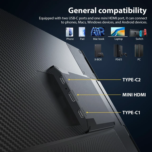 Alt view image 6 of 7 - 14" Laptop Screen Extender, FHD 1080P IPS Travel Dual Monitor, 226° Rotation Portable Monitor for Laptops 13-16" with USB-C/HDMI Port, Plug-Play for Win/Mac/Chrome/Android