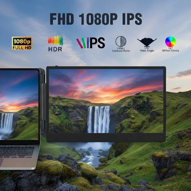Alt view image 2 of 7 - 14" Laptop Screen Extender, FHD 1080P IPS Travel Dual Monitor, 226° Rotation Portable Monitor for Laptops 13-16" with USB-C/HDMI Port, Plug-Play for Win/Mac/Chrome/Android