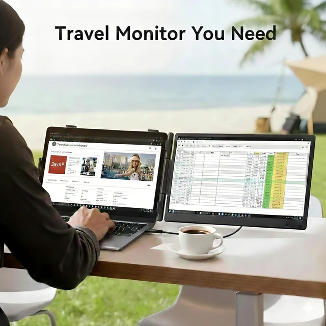 Alt view image 3 of 7 - 14" Laptop Screen Extender, FHD 1080P IPS Travel Dual Monitor, 226° Rotation Portable Monitor for Laptops 13-16" with USB-C/HDMI Port, Plug-Play for Win/Mac/Chrome/Android