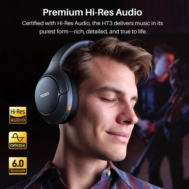 Alt view image 6 of 7 - HT3 Hybrid Noise Cancelling Wireless Headphones, 90H Over Ear Headset Hi Res Audio, AI Voice Assistant, Dual Device Connection, 32 Custom EQs, Built In 5 Mics, ANC, Foldable with Case