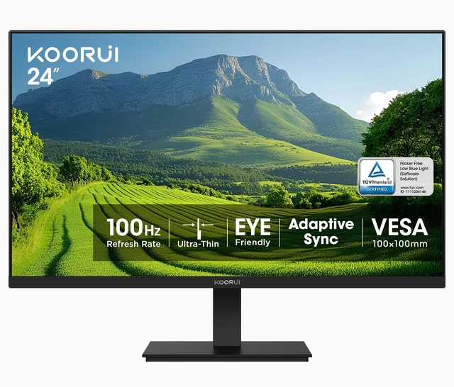 Main image of 24-inch Computer Monitor FHD 100Hz VA HDMI/VGA, Audio Out 4000:1 Contrast Ratio, TÜV Eye Care, Easy-Setup, VESA mount & tilt, Ultra-Slim Display for Home Office, Study and Daily Use