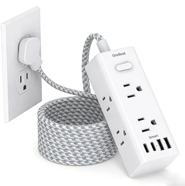 Main image of 10Ft Flat Extension Cord with Multiple Outlets, Surge Protector Power Strip Flat Plug Power Strip with 6 Outlets 4 USB Ports (2 USB C), Desk Charging Station for Home Office College Dorm Room