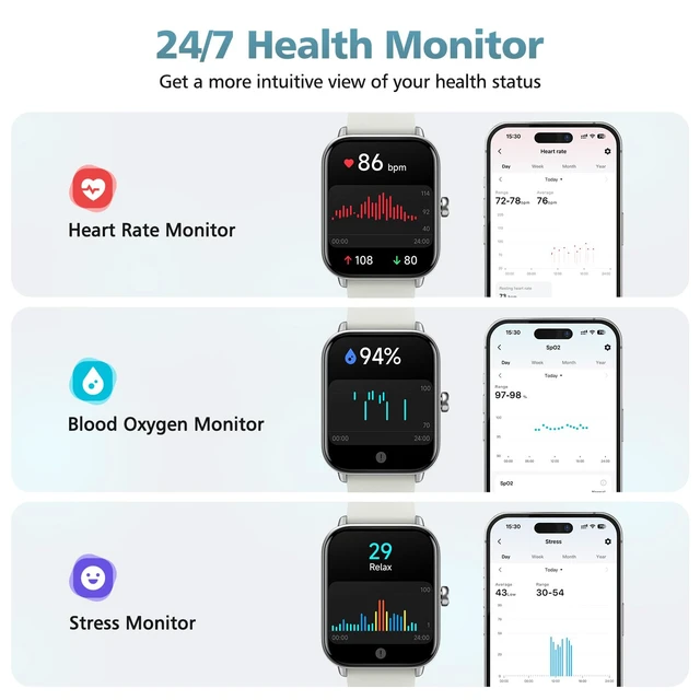 Alt view image 3 of 7 - Smart Watch for Android Phones & iPhones, 120+ Sport Modes Fitness Watch Make/Answer Calls, 1.85" Fitness Trackers for Women Men with SpO2/Sleep/Heart Rate Monitor, 3ATM Activity Tracker, 2 Bands