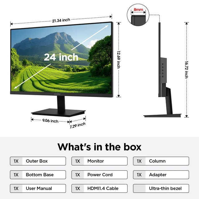 Alt view image 7 of 7 - 24-inch Computer Monitor FHD 100Hz VA HDMI/VGA, Audio Out 4000:1 Contrast Ratio, TÜV Eye Care, Easy-Setup, VESA mount & tilt, Ultra-Slim Display for Home Office, Study and Daily Use