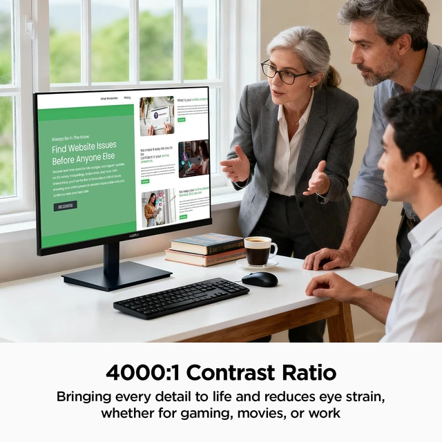 Alt view image 5 of 7 - 24-inch Computer Monitor FHD 100Hz VA HDMI/VGA, Audio Out 4000:1 Contrast Ratio, TÜV Eye Care, Easy-Setup, VESA mount & tilt, Ultra-Slim Display for Home Office, Study and Daily Use