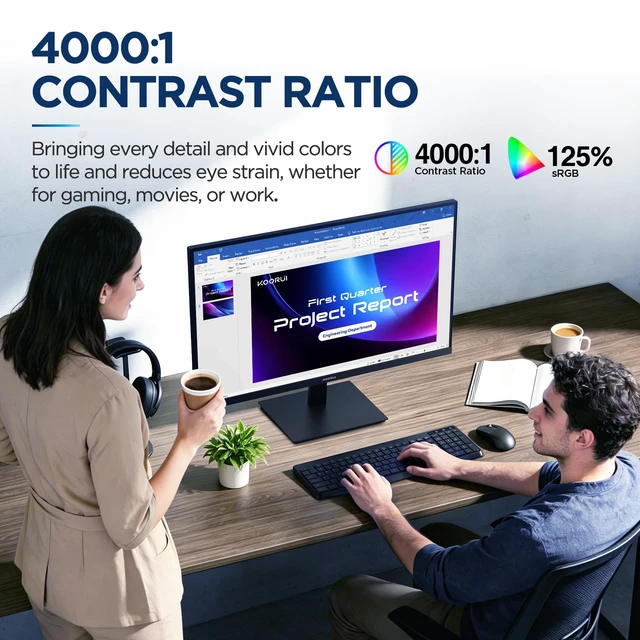 Alt view image 3 of 7 - 27-inch Computer Monitor, 144Hz FHD VA for Work, Stream & Play Adaptive Sync, HDR10, 4000:1 Contrast Ratio, 125% sRGB, TÜV Eye Care, HDMI/VGA, VESA Mount and Tilt for Daily Use