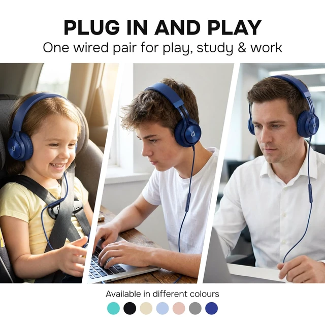Alt view image 2 of 7 - CL750 Adults & Kids Headphones with Cord, Microphone & Volume Control - Wired Headphones with Mic, Plug In Teens Corded Head phones Wire for Laptop, Computer, Chromebook, iPad & Tablet 3.5mm Aux