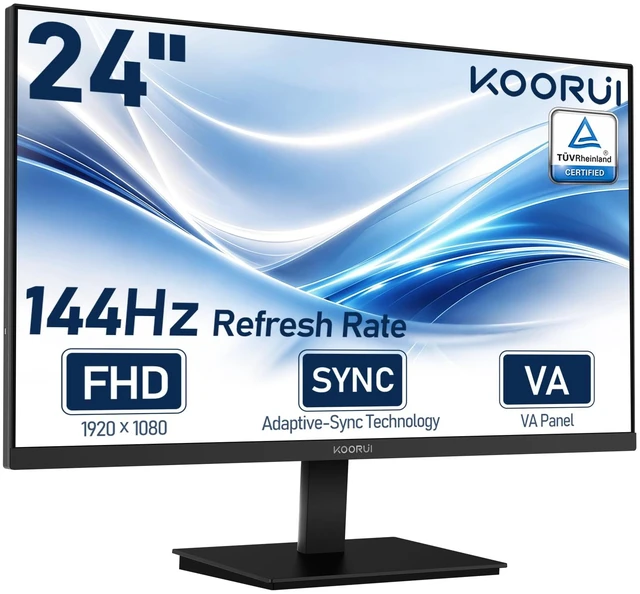 Main image of 24 inch Computer Monitor, 144Hz FHD VA for Study, Work & Play Adaptive Sync, 4000:1 Contrast Ratio, 125% sRGB, TÜV Eye Care, HDMI/VGA, VESA & Tilt for Study, Home Office and Play