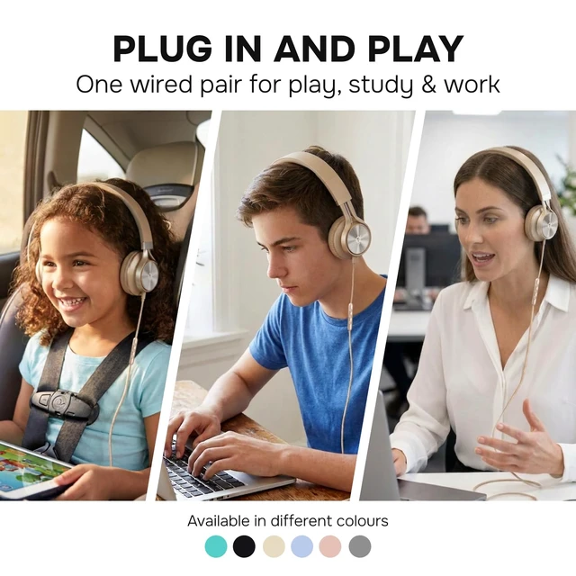 Alt view image 2 of 7 - Wired Headphones for Kids & Adults - Built-in Mic & Volume Control, Kids Headphones for School & Travel, Girls & Boys Head Phones for Computer, iPad, Chromebook, Tablet, Laptop 3.5mm Aux Cord