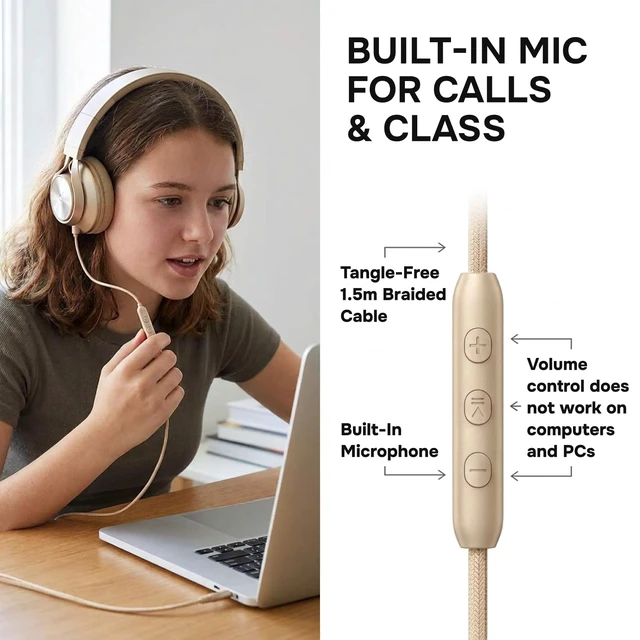 Alt view image 4 of 7 - Wired Headphones for Kids & Adults - Built-in Mic & Volume Control, Kids Headphones for School & Travel, Girls & Boys Head Phones for Computer, iPad, Chromebook, Tablet, Laptop 3.5mm Aux Cord