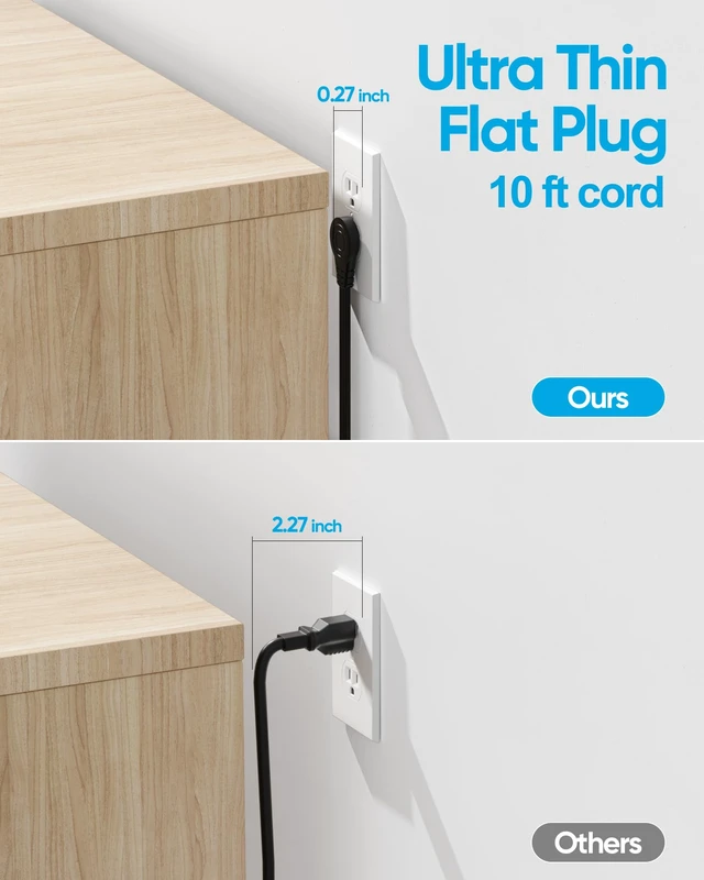 Alt view image 3 of 6 - Flat Plug Power Strip with 10 FT Extension Cord, 8 Outlets 4 USB Ports(1 USB C), 3 Sided Outlet Extender for Home Office Travel Dorm Room Essentials, Black
