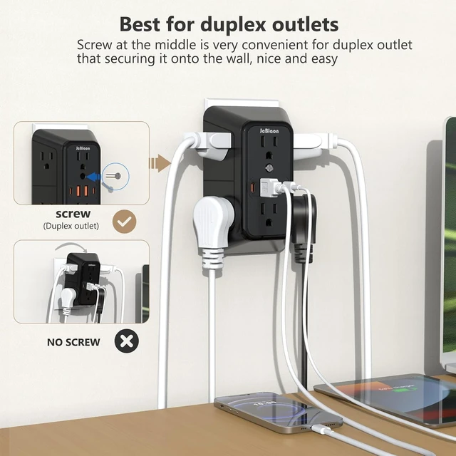 Alt view image 3 of 7 - 3 Pack Outlet Extender Surge Protector, 6 Outlet Splitter with 4 USB Ports (2 USB C),1050J 3-Sided Multi Plug Wall Outlet, USB Wall Charger for Home Office Kitchen TravelBlack-ETL