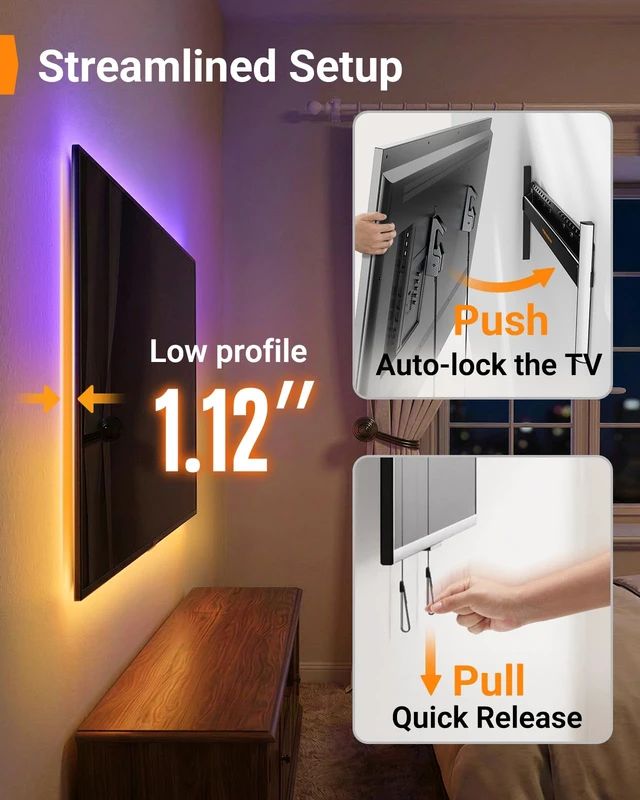 Alt view image 6 of 7 - No Stud TV Wall Mount with LED Light for 2465 inch TVs Studless TV Mount with RGB Light, No Drill, drywall, Easy Install, Low Profile, Max VESA 400x400mm, Holds 100 lbs