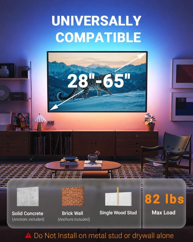Alt view image 2 of 7 - TV Wall Mount with LED Lights for 2865 Inch TVs up to 82 lbs Full Motion, Swivel TV Mount, Corner Articulating Single Stud Wall Mount TV bracket with Tool-Free Tilt, Max VESA 400x400mm
