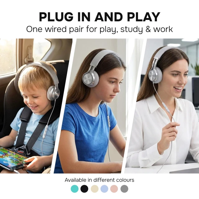 Alt view image 2 of 7 - Wired Headphones for Kids & Adults - Built-in Mic & Volume Control, Kids Headphones for School & Travel, Girls & Boys Head Phones for Computer, iPad, Chromebook, Tablet, Laptop 3.5mm Aux Cord