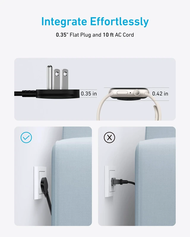 Alt view image 5 of 6 - Power Strip with 300J Surge Protector, 10ft Outlet Extender, 20W, 6AC Flat Plug Extension Cord with Multiple Outlets, 2 USB C, 2 USB A, Dorm Room Essentials, Home Office, TUV Listed