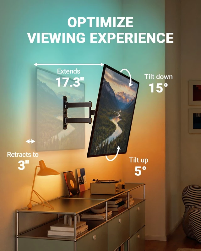 Alt view image 6 of 7 - TV Wall Mount with LED Lights for 2865 Inch TVs up to 82 lbs Full Motion, Swivel TV Mount, Corner Articulating Single Stud Wall Mount TV bracket with Tool-Free Tilt, Max VESA 400x400mm