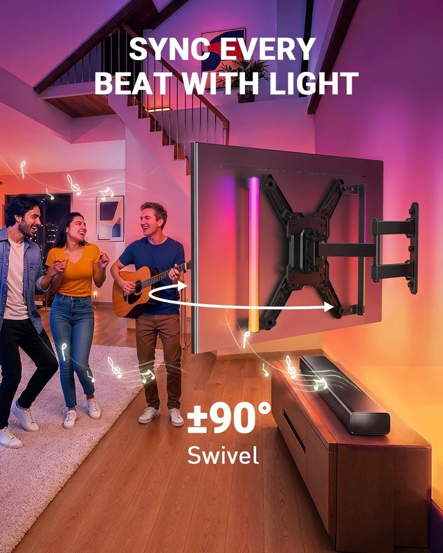 Alt view image 7 of 7 - TV Wall Mount with LED Lights for 2865 Inch TVs up to 82 lbs Full Motion, Swivel TV Mount, Corner Articulating Single Stud Wall Mount TV bracket with Tool-Free Tilt, Max VESA 400x400mm