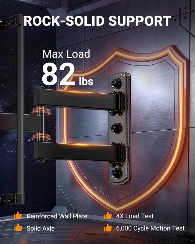 Alt view image 5 of 7 - TV Wall Mount with LED Lights for 2865 Inch TVs up to 82 lbs Full Motion, Swivel TV Mount, Corner Articulating Single Stud Wall Mount TV bracket with Tool-Free Tilt, Max VESA 400x400mm