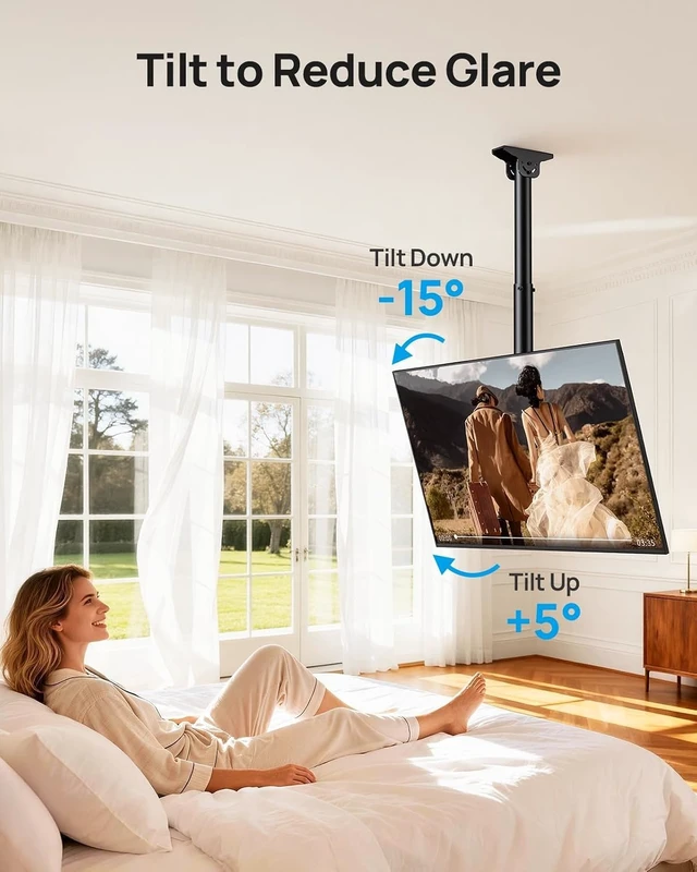 Alt view image 4 of 7 - Ceiling TV Mount for 3775 inch TVs up to 110 lbs 6 adjustable heights, tilt +5/-15°, swivel 360°, level +/-3°, for flat/ sloped ceilings, cable management, max VESA 600x400mm