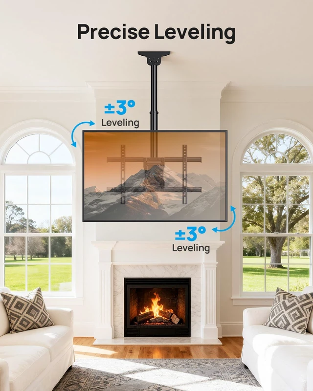 Alt view image 6 of 7 - Ceiling TV Mount for 3775 inch TVs up to 110 lbs 6 adjustable heights, tilt +5/-15°, swivel 360°, level +/-3°, for flat/ sloped ceilings, cable management, max VESA 600x400mm