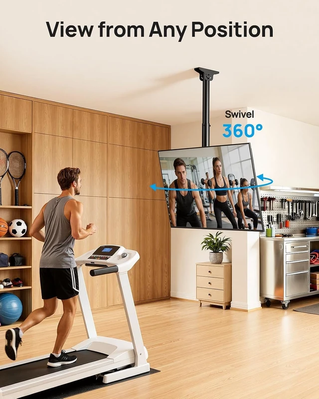 Alt view image 5 of 7 - Ceiling TV Mount for 3775 inch TVs up to 110 lbs 6 adjustable heights, tilt +5/-15°, swivel 360°, level +/-3°, for flat/ sloped ceilings, cable management, max VESA 600x400mm