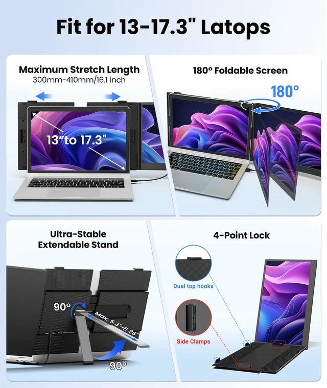 Alt view image 5 of 7 - 14" Laptop Screen Extender, Ultra Lightweight & Portable Monitor 1080P FHD IPS Display, For 13-17.3 Laptops, Plug and Play, Travel Monitor Extender, for Windows/Mac/Android/Chrome