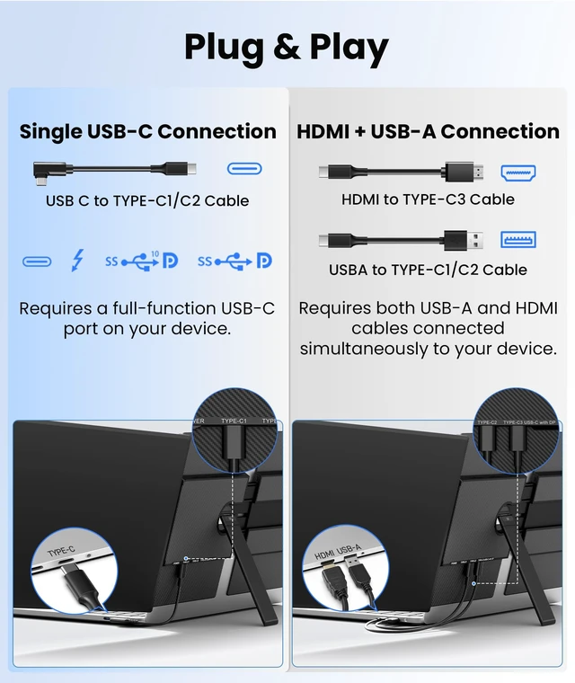 Alt view image 6 of 7 - 14" Laptop Screen Extender, Ultra Lightweight & Portable Monitor 1080P FHD IPS Display, For 13-17.3 Laptops, Plug and Play, Travel Monitor Extender, for Windows/Mac/Android/Chrome