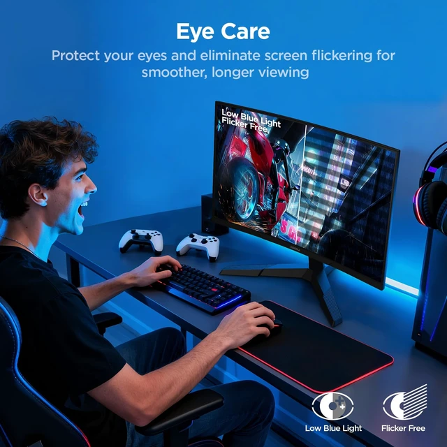 Alt view image 7 of 7 - 27 Inch Curved Gaming Monitor QHD 180Hz, 1ms 1500R VA Display 2560×1440p Monitor, Adaptive Sync, 4000:1 Contrast, 90% DCI-P3, Eye Care, HDMI×2 and DP, VESA, FPS & Console Gaming