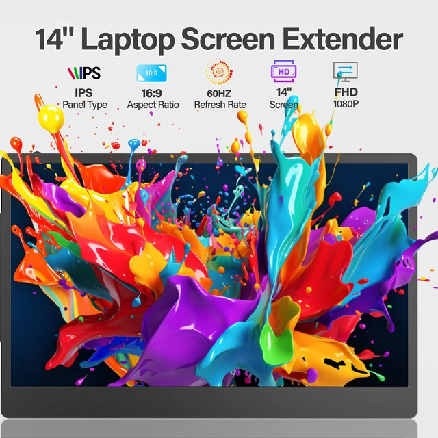 Alt view image 4 of 7 - Laptop Screen Extender, 14'' FHD 1080P IPS Ultra-Thin Dual/Triple Monitor Display, HDMI/USB-C Plug-Play Portable Monitor for Laptop, Built-in Speakers(Mac, Win, Android)