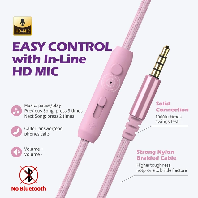 Alt view image 4 of 6 - Kids Wired Headphones with Mic for School Girls Women, 3.5mm, Purple Pink On Ear Headsets and Volume Control Foldable, Corded Computer Chromebook for Children Teens Classroom Online Learning Travel