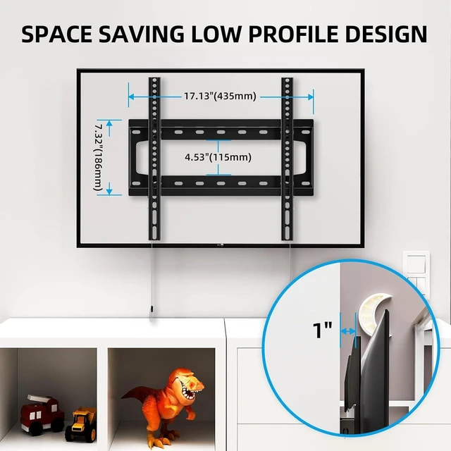 Alt view image 3 of 7 - TV Wall Mount Fixed for Most 26-65 Inch Flat/Curved TVs Max VESA 400X400mm up to 99Lbs Fits 16 Inch Wood Studs, Universal Low Profile Wall Mount TV Bracket, Space Saving HV8401