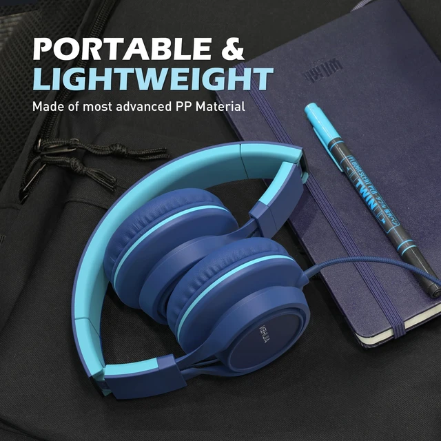 Alt view image 6 of 6 - Wired Headphones with Mic for School Kids Boys Girls Teen 3.5mm Jack, Blue On-Ear Headsets with Volume Control, Corded Foldable for Smartphones Chromebook Laptop Computer Tablets Airplane Travel
