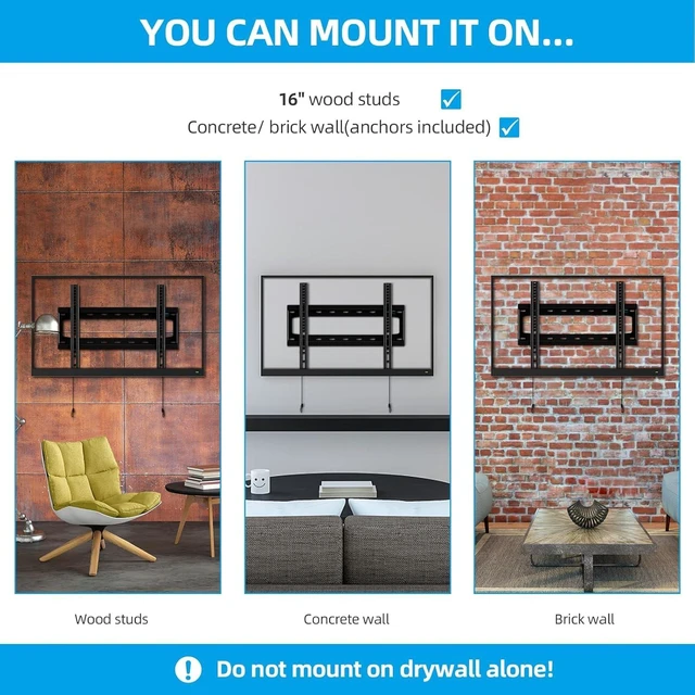 Alt view image 5 of 7 - TV Wall Mount Fixed for Most 26-65 Inch Flat/Curved TVs Max VESA 400X400mm up to 99Lbs Fits 16 Inch Wood Studs, Universal Low Profile Wall Mount TV Bracket, Space Saving HV8401
