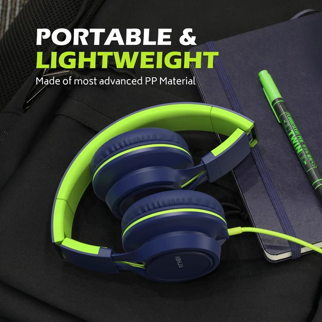 Alt view image 6 of 6 - Wired Headphones with Mic for School Kids Boys Girls Teen 3.5mm, BlueGreen On-Ear Headsets with Volume Control, Corded Foldable for Smartphones Chromebook Laptop Computer Tablets Airplane Travel
