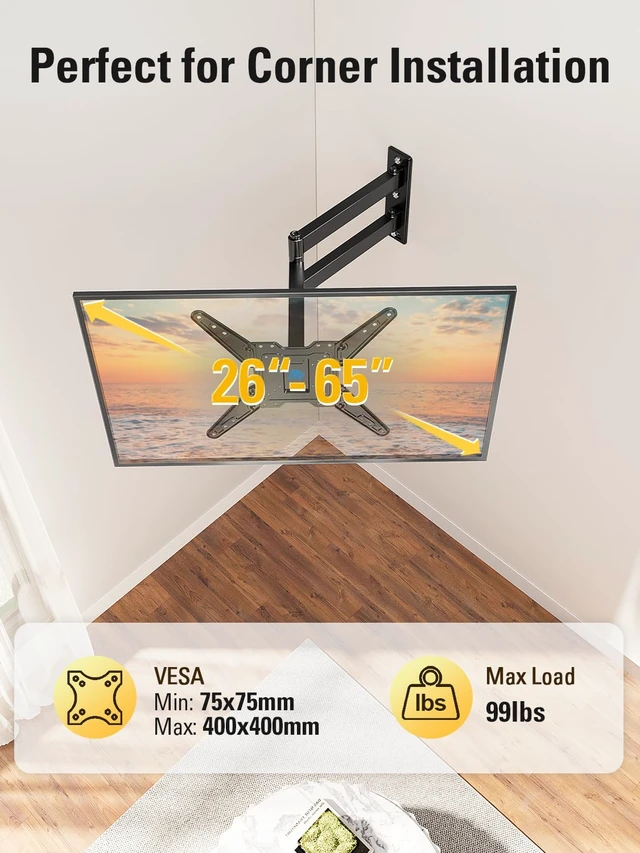 Alt view image 6 of 7 - Long Arm TV Wall Mount for Most 26-65 Inch TVs Full Motion 30 Long Extension TV Mount Swivel and Tilt, Full Motion Wall Mount TV Bracket Fit Max VESA 400x400mm,Up to 99 lbs, MD2286-M