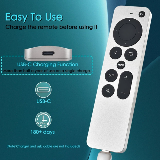 Alt view image 5 of 7 - Replacement Remote for Apple TV, Rechargable and Bluetooth Edition Remote Control for Apple TV HD/4K(1st,2nd,3rd Gen),Compatible with A1625, A1842, A2169, A2737/A2843,With TV control