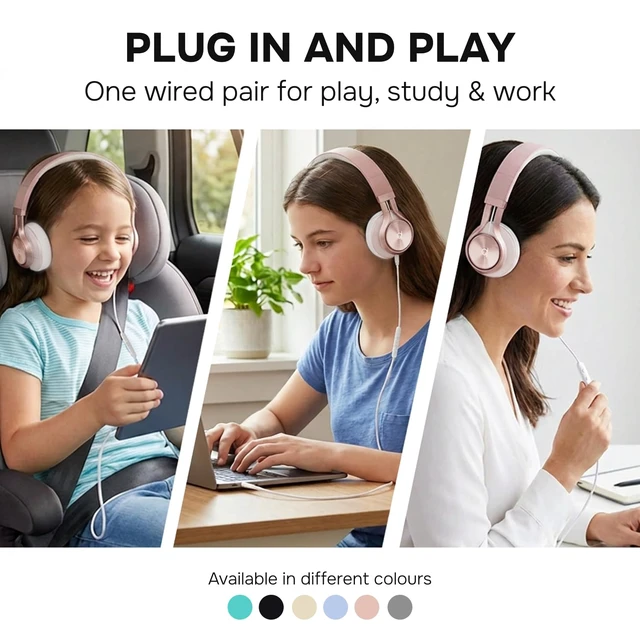 Alt view image 2 of 7 - Wired Headphones for Kids & Adults - Built-in Mic & Volume Control, Kids Headphones for School & Travel, Girls Head Phones for Computer, iPad, Chromebook, Tablet, Smartphone with 3.5mm Aux Cord