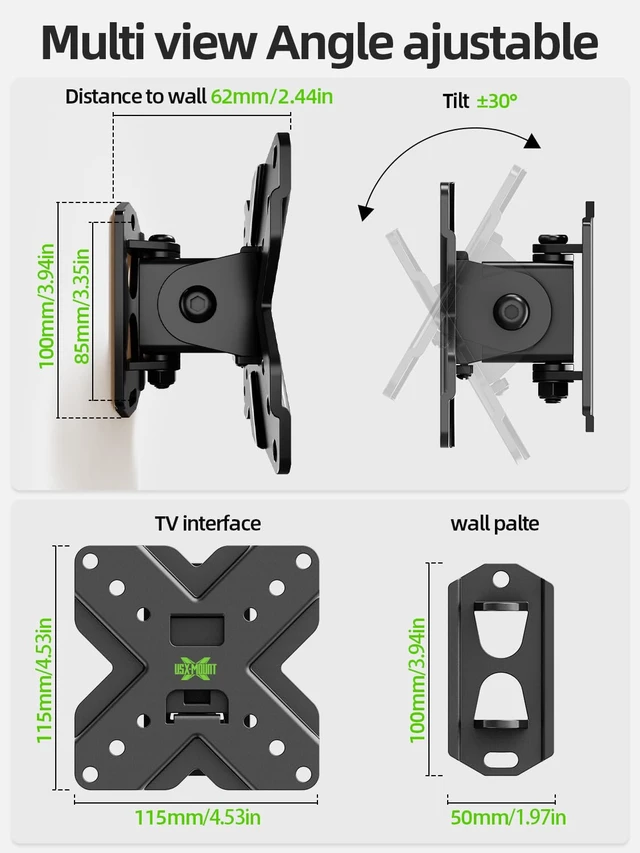 Alt view image 3 of 7 - Small TV Wall Mount Monitor Bracket RV TV Mount with Swivel and Tilt VESA Wall Mount for 10-26 27 32 inch LED OLED TVs and Monitors - VESA Size Up to 100x100mm and 22lb Capacity-XMS002