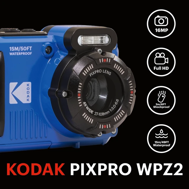 Alt view image 3 of 7 - PIXPRO WPZ2 16MP Waterproof Digital Camera, 15m, 4X Zoom, Blue 1080p Full HD video, Wi-Fi sharing, 27mm wide angle lens, 2.7 inch LCD, shockproof to 2m