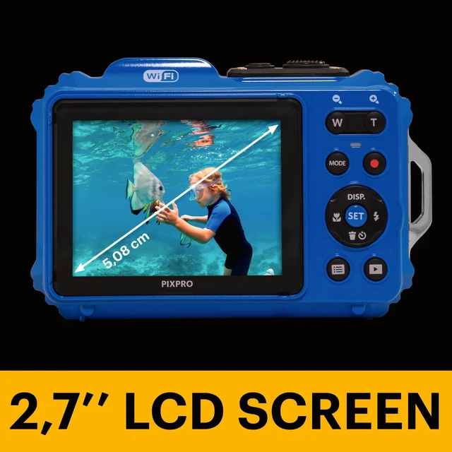 Alt view image 7 of 7 - PIXPRO WPZ2 16MP Waterproof Digital Camera, 15m, 4X Zoom, Blue 1080p Full HD video, Wi-Fi sharing, 27mm wide angle lens, 2.7 inch LCD, shockproof to 2m
