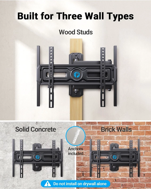 Alt view image 3 of 7 - Full Motion TV Wall Mount with LED Lights for 3265 Inch TVs Corner TV Wall Mount with Full Swivel, Tilt, Extension, 3 Height Options, Pre-Assembled, Max VESA 400 × 400 mm, Holds 77 lbs