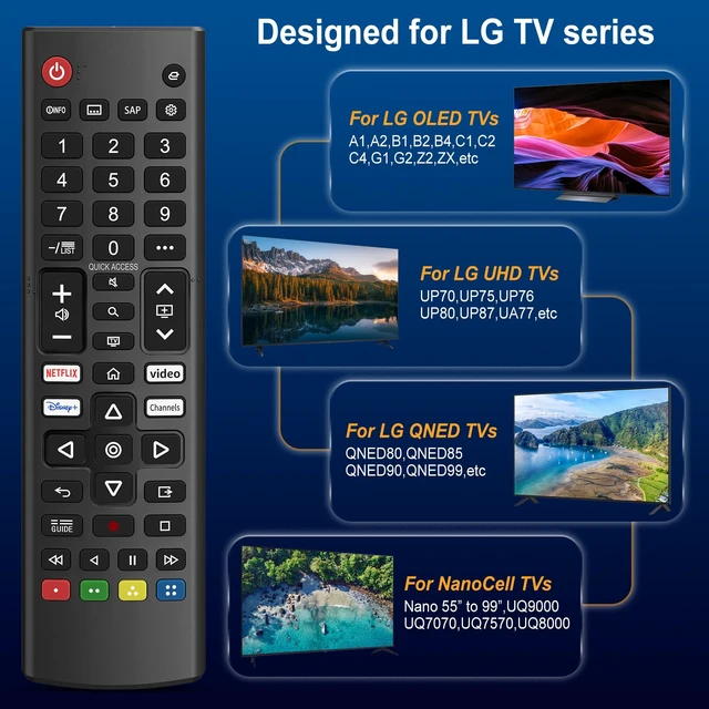 Alt view image 2 of 7 - (Pack of 2) Replacement for LG-TV-Remote-Control,AKB76040302 Universal Remote for All LG 4K OLED UHD QLED MiniLED Smart TVs