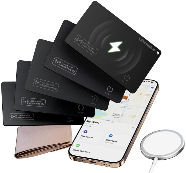 Main image of Air Tag Wallet Tracker Cards 5 Pack with 1 Wireless Charger, Rechargeable Bluetooth Trackers for Wallets, Works with Apple Find My, IP68 Waterproof, MFi Certified, iOS Only