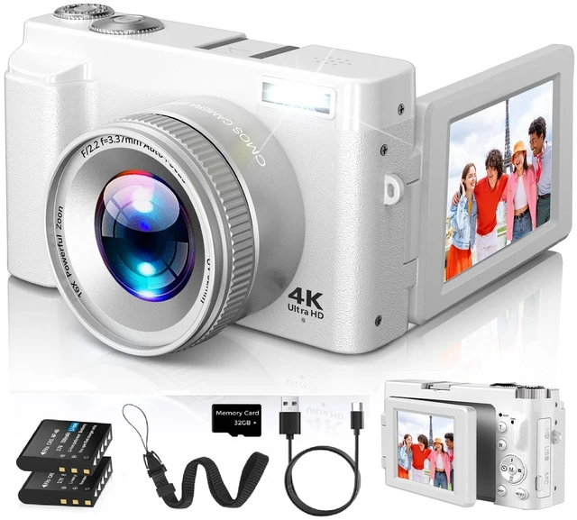 Main image of 4K Digital Camera for Photography Autofocus with Flip Screen, 32GB Card FHD 48MP Vlogging Camera for YouTube, 2 Batteries, 16X Zoom, Anti-Shake, 3" Selfie Compact Travel Camera for Teens Beginners